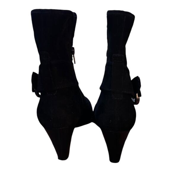 Vaneli Black Suede Heeled Ankle Bootie Zip Close Buckle Accent Animal Print Sz7N - Picture 5 of 14